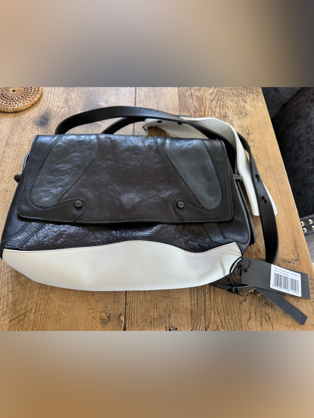 Diesel Black Gold Color Block Leather Colby Messenger Bag - Rare Design